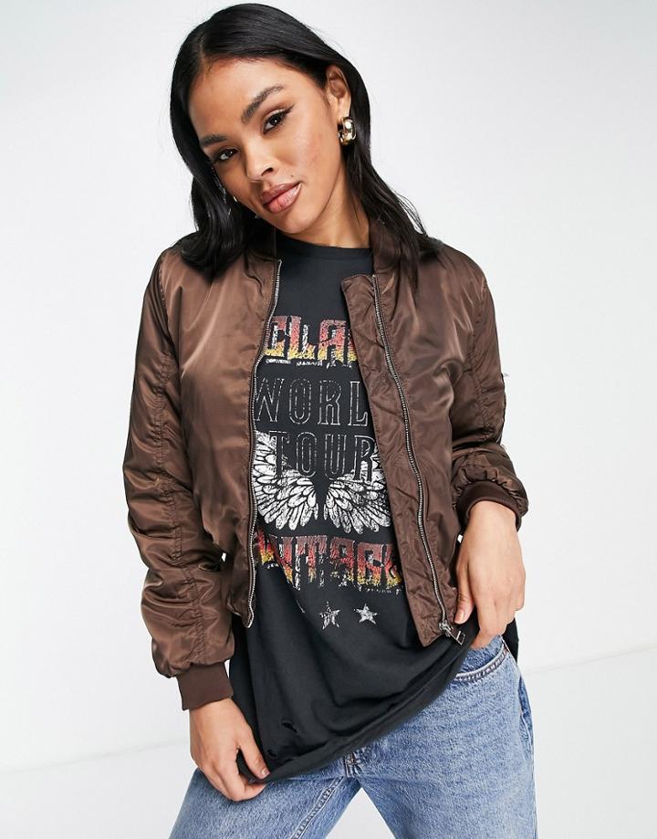 Pull & Bear Cropped Bomber Jacket In Brown