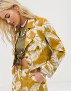 Asos Design Tropical Print Linen Cropped Suit Blazer-multi