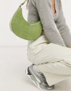 Asos Design Curved Shoulder Bag In Green Croc With Long Strap