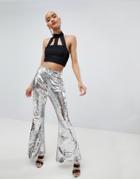 Lasula Sequin Flared Pants In Ombre Silver - Silver