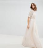 Tfnc Pleated Maxi Bridesmaid Dress With Spot Mesh Frill Detail - Pink