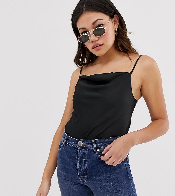 Miss Selfridge Satin Cami Top With Cowl Neck In Black