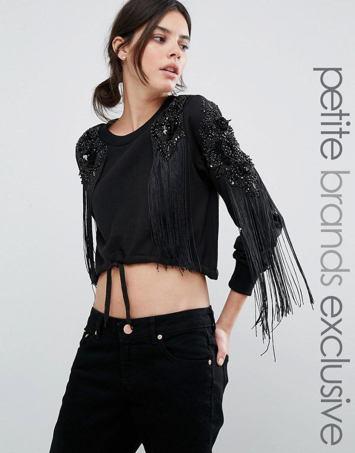 Starry Eyed Petite Crop Sweatshirt With Beaded Sleeve Detail And Tie W