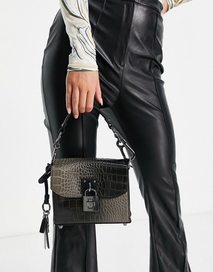 Steve Madden Besther Padlock Cross-body Bag In Black Croc