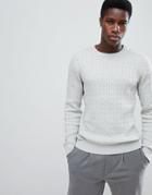 Selected Homme Crew Neck Cable Knitted Sweater In Light Gray