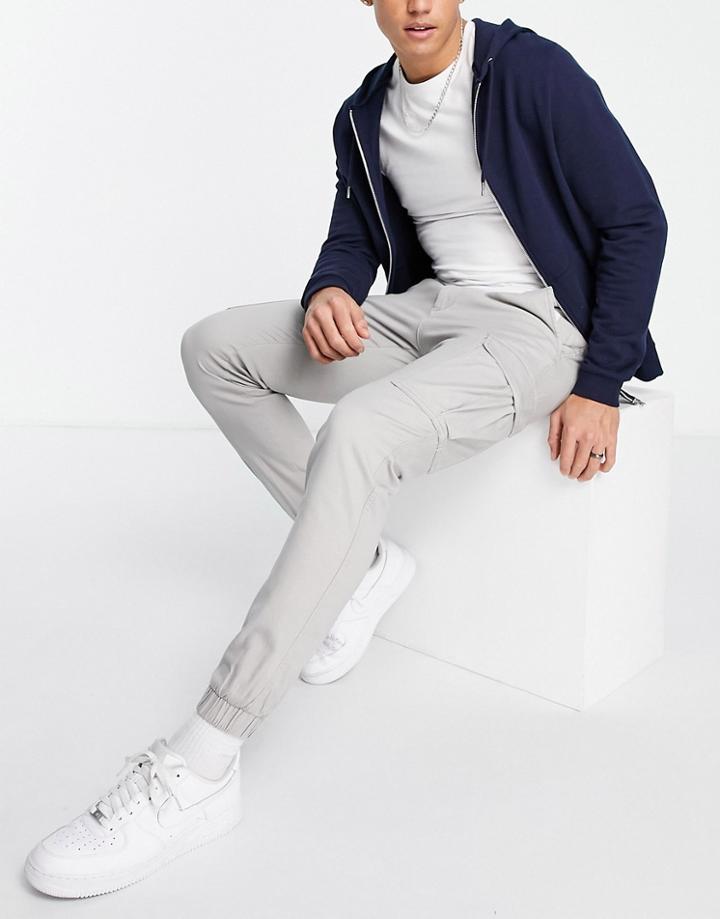 Jack & Jones Intelligence Slim Fit Cargo Pants In Light Gray