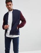 Asos Jersey Bomber Jacket With Contrast Sleeves And Ma1 Pocket In Navy - Navy