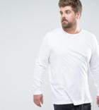 Asos Design Plus Longline Long Sleeve T-shirt With Crew Neck - White