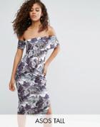 Asos Tall Clean Scuba Midi One Shoulder Wrap Skirt Marble Print - Mult