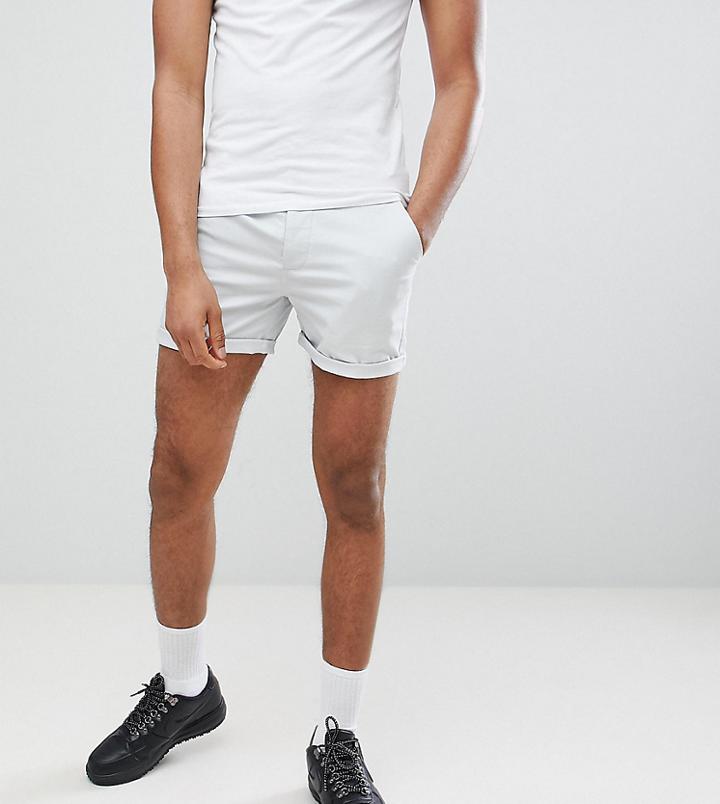 Asos Design Tall Skinny Shorter Chino Shorts In Ice Gray - Gray