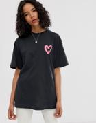 Cheap Monday Organic Cotton T-shirt With Tiny Heart Logo-black