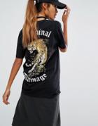 Criminal Damage Oversized T-shirt With Back Tiger Print - Black