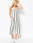 Asos Jumpsuit In Woven Stripe With Square Neck - White