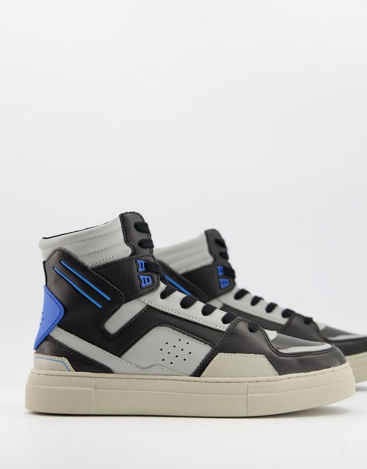 Asos Design High Top Sneakers In Blue And Gray-blues