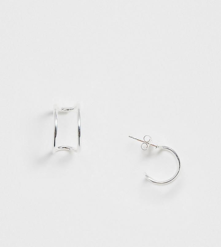 Asos Design Sterling Silver Hoop Earrings With Double Loop