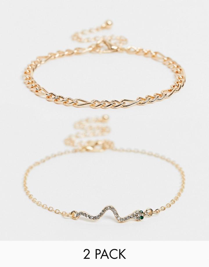 Ashiana 2 Pack Chain And Snake Bracelet In Gold