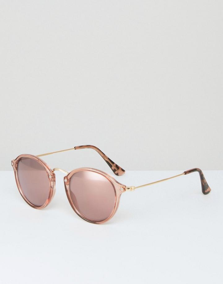 South Beach Rose Gold & Tortoiseshell Round Sunglasses - Gold