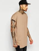 Asos Super Oversized T-shirt In Heavyweight Jersey With Seam Detail In Sand - Sand