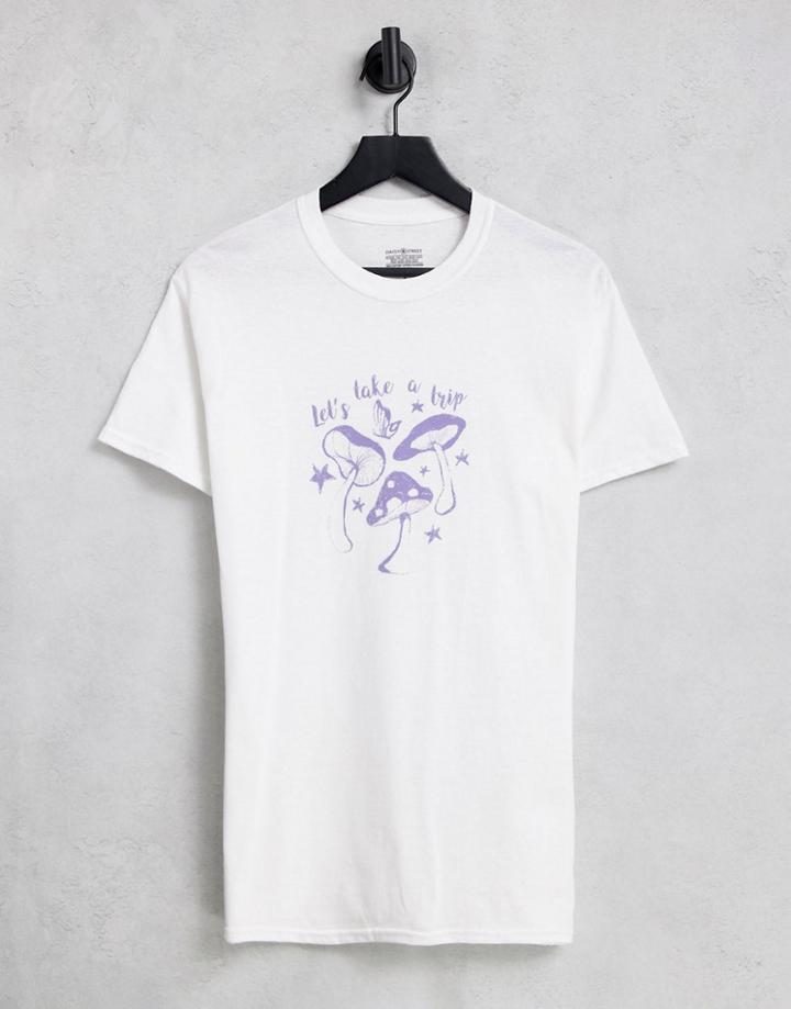 Daisy Street Relaxed T-shirt With Mushroom Print-white