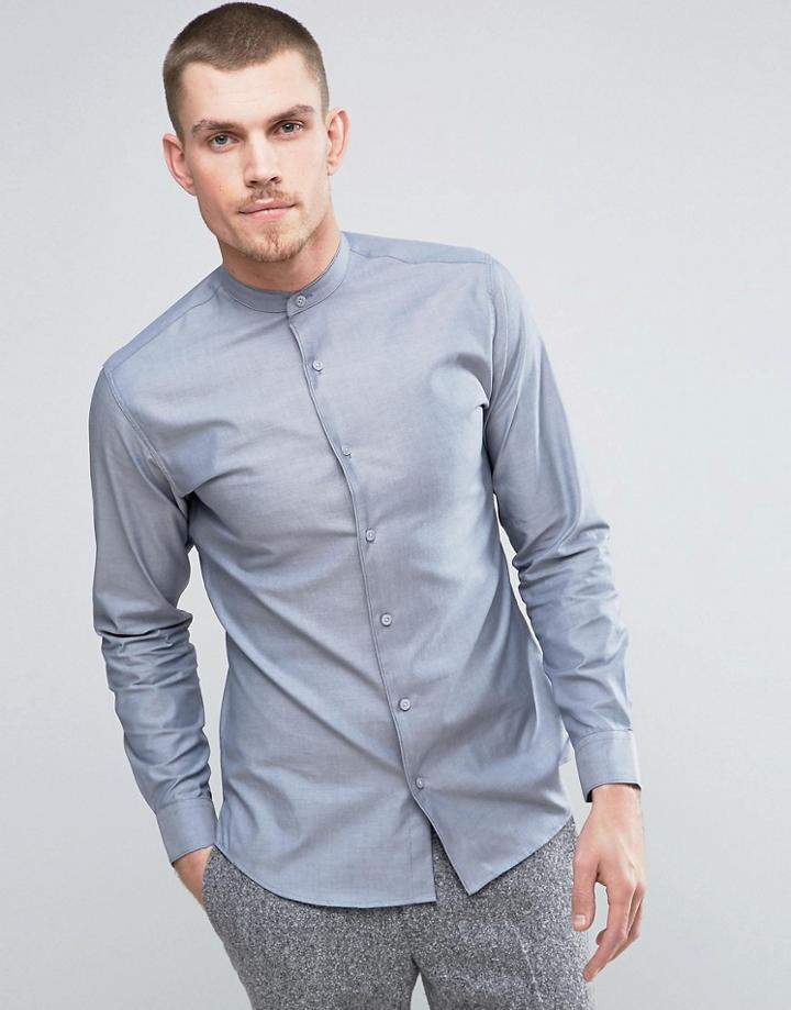 Selected Homme Slim Grandad Shirt - Blue