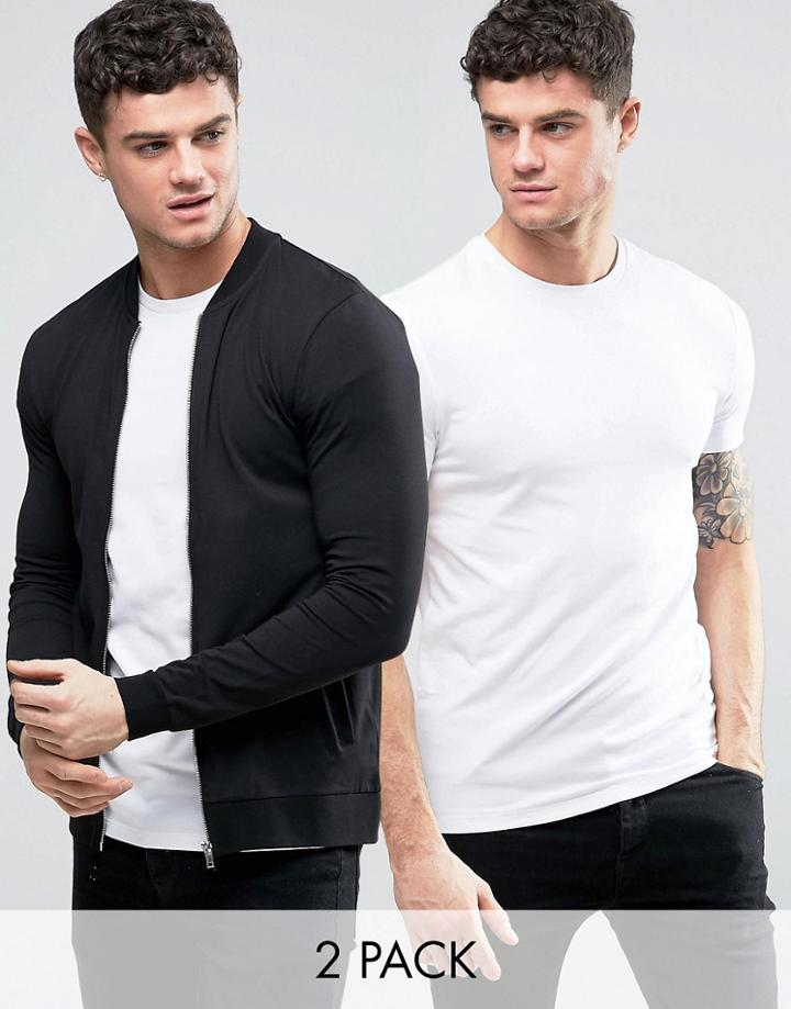 Asos Muscle Jersey Bomber Jacket/muscle T-shirt 2 Pack Black/white Sav