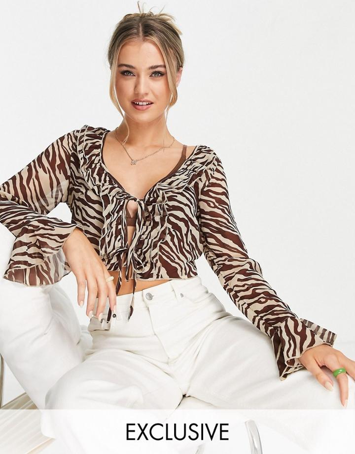 Stradivarius Ruffle Blouse In Zebra Print-multi