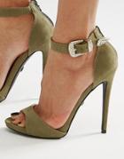 Daisy Street Western Barely There Heeled Sandals - Green
