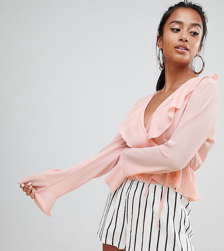 Boohoo Petite Ruffle Detail Wrap Blouse - Pink