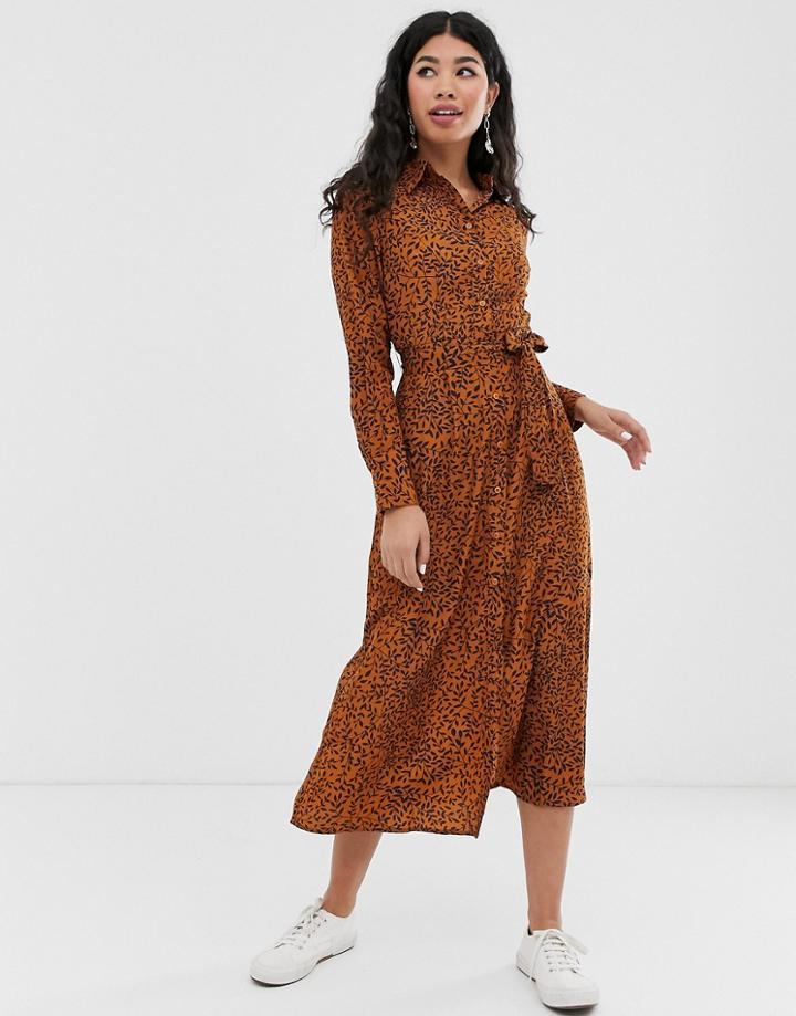 Brave Soul Leanne Midi Shirt Dress - Brown