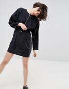 Asos 80s Ruched Detail Zip Through Mini Dress - Black