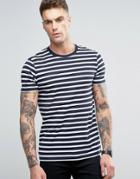 Asos T-shirt With Navy And White Stripes - Navy