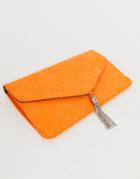 Asos Design Rhinestone Tassel Clutch-orange