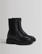 Bershka Chunky Pull-on Ankle Boots With Zip Front In Black