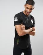 Only & Sons Longline T-shirt With Patches - Black