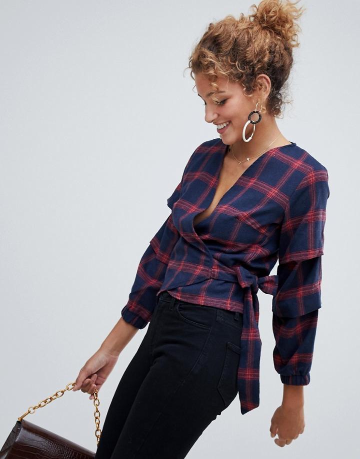 Parisian Check Wrap Top-navy