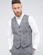 Asos Skinny Vest In Window Pane Check - Gray