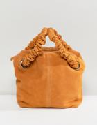 Asos Design Suede Zip Top Tote Bag With Ruched Handle - Tan