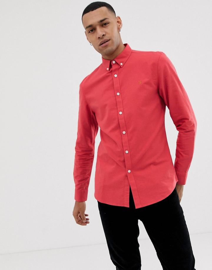 Farah Brewer Slim Fit Oxford Shirt In Orange - Orange