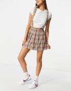 Asos Design Pinafore With Pleated Skirt In Red Check Print-multi