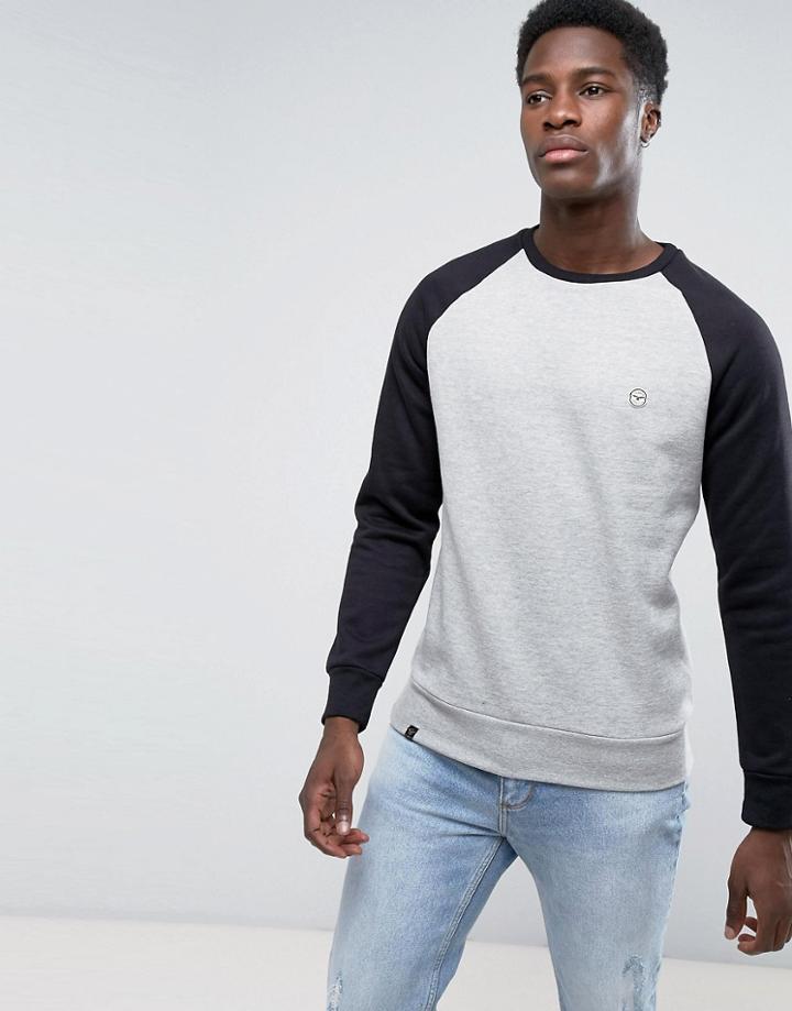 Le Breve Crew Neck Contrast Sleeve Sweat - Gray