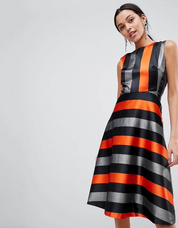 Traffic People Midi Stripe Dress - Orange