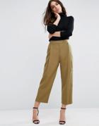 Asos Relaxed Crop Trouser With Pleat Front - Green