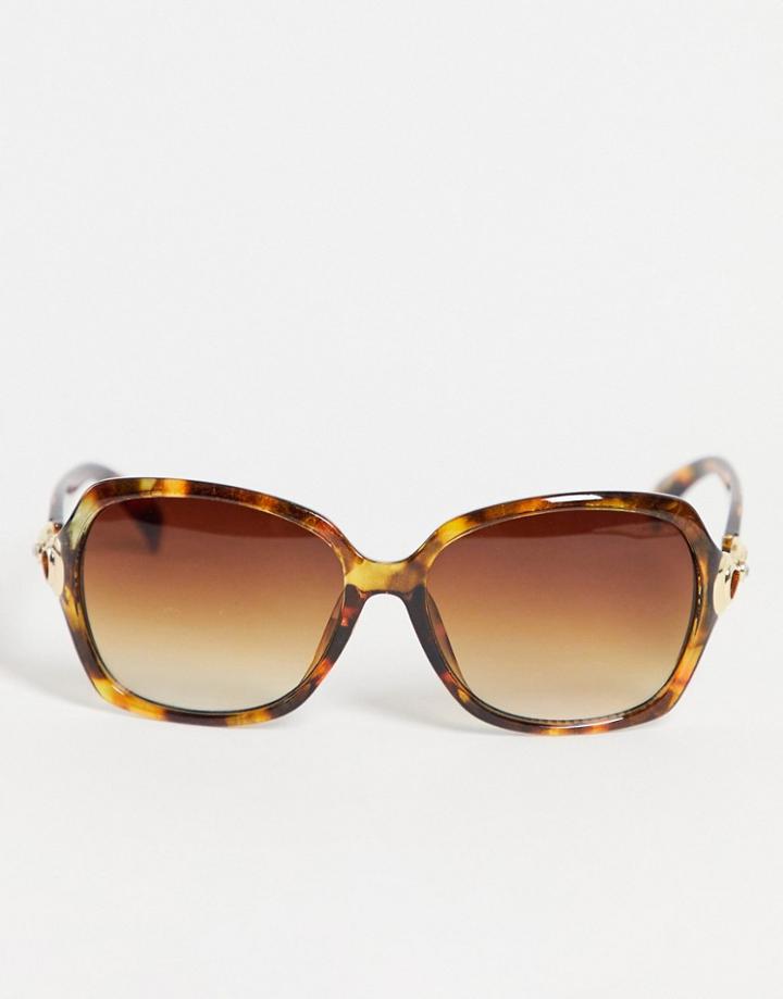 Oasis Rhinestone Sunglasses In Tortoise Shell-green