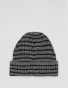 Asos Striped Beanie In Gray And Navy - Gray