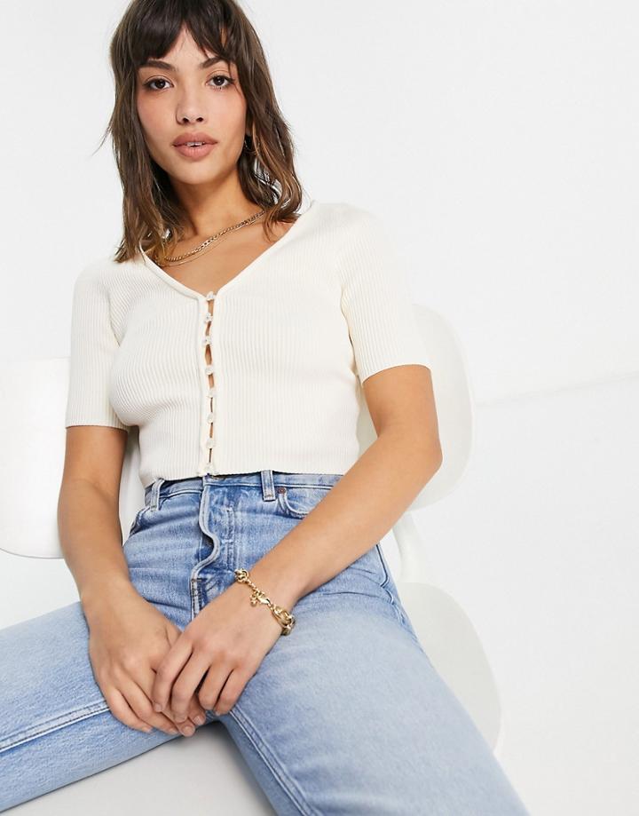 & Other Stories Ecovero Ribbed Fitted Cardigan With Short Sleeves In White