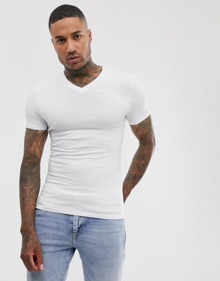 Asos Design Muscle Fit T-shirt With V Neck In White