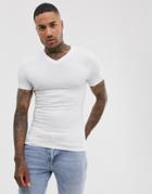 Asos Design Muscle Fit T-shirt With V Neck In White