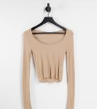 Stradivarius Scoop Neck Fitted Top In Beige-neutral