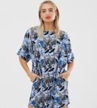Monki Jungle Print Oversized Mini Dress In Blue - Blue