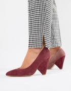 Asos Design Potion Premium Leather High Heeled Pumps In Pink And Burgundy Suede-red